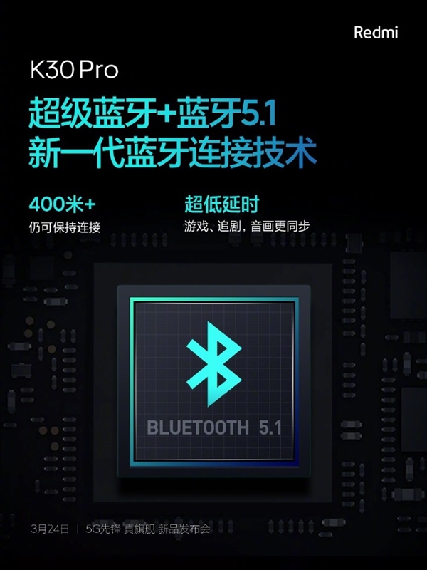 Redmi K30 Pro全系标配超级蓝牙+蓝牙5.1：400米仍可连接