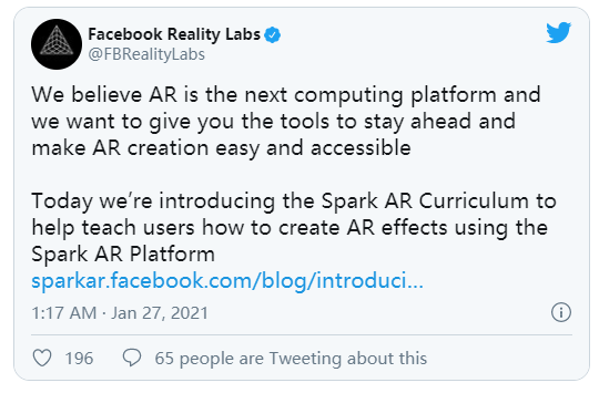 Facebook开放Spark AR课程注册，加速发展AR创作社区