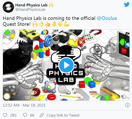 VR沙盒游戏「Hand Physics Lab」将于4月1日登陆Oculus应用商店