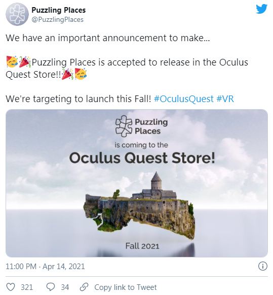 VR拼图游戏「Puzzling Places」即将登陆Oculus应用商店