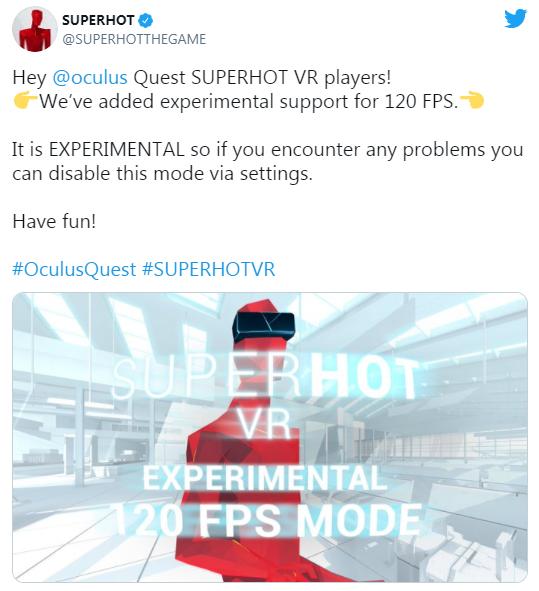 VR射击游戏「Superhot VR」兼容Quest 2“120Hz”模式