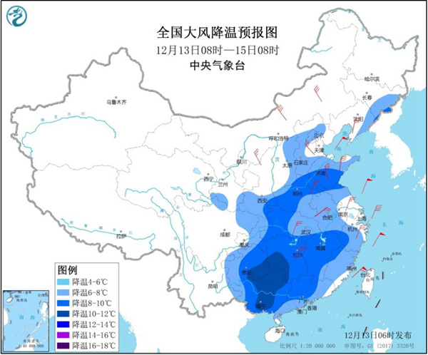 寒潮蓝色预警 最低气温0℃线将至贵州浙江一线 