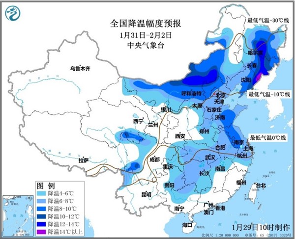 1月31日起较强冷空气再次来袭 中东部将有大风降温及雨雪天气