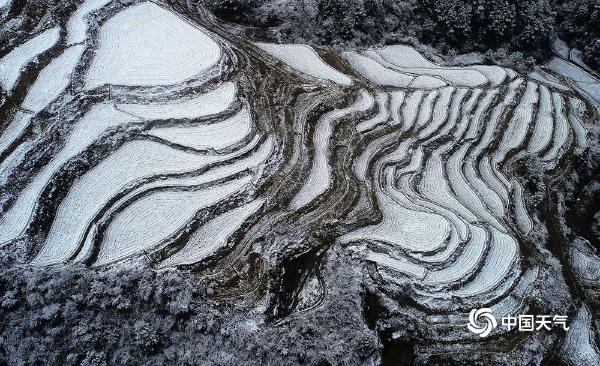 重庆黔江酉阳降雪 山舞银蛇梯田如画