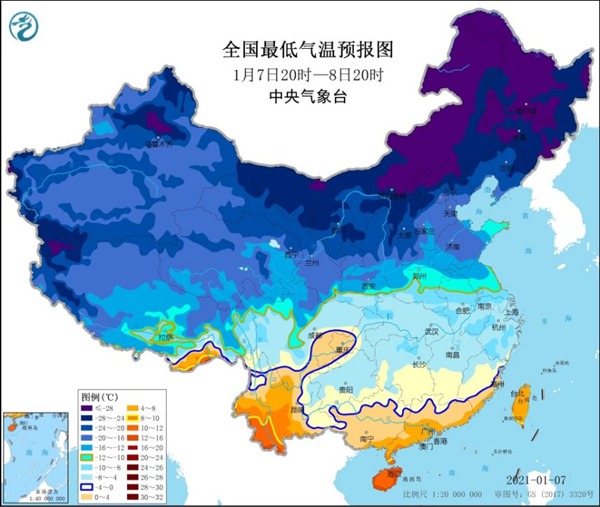寒潮蓝色预警：云南广东部分地区降温幅度将超8℃