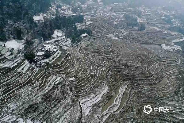 重庆黔江普降大雪 梯田被积雪覆盖美不胜收