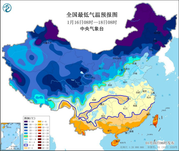 寒潮蓝色预警 江南西南部等地降温可达10℃以上