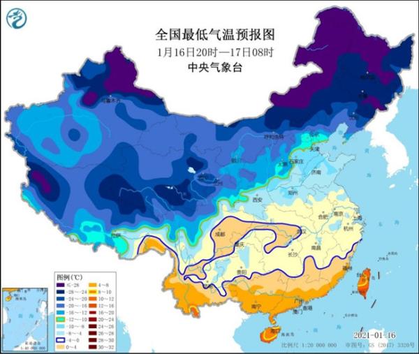 寒潮蓝色预警：江南华南部分地区气温下降6～8℃