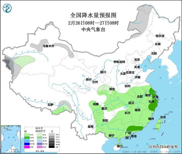 25日至26日黄淮及以南地区有明显降水