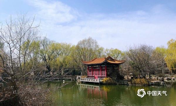 北京北坞公园午后现蓝天 一派春日风光美不胜收
