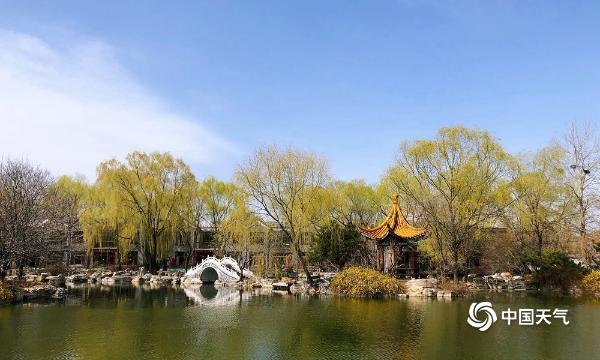 北京北坞公园午后现蓝天 一派春日风光美不胜收