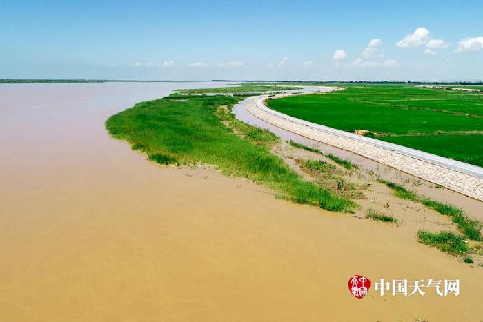 黄河宁夏段暴雨后出现漫滩，沿河大片农田被淹