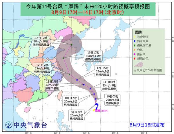 “摩羯”11日夜间起影响东海东部 部分海域阵风10级