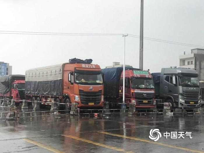 “贝碧嘉”影响广东湛江 码头停航货车滞留