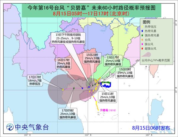 台风黄色预警：“贝碧嘉”今天将登陆广东到海南一带