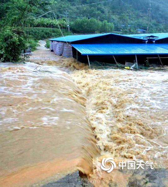 广西局地大暴雨 山体滑坡洪灾淹没农田厂棚