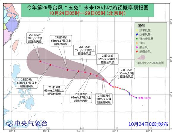 台风“玉兔”加强为超强台风 28日前对我国无影响