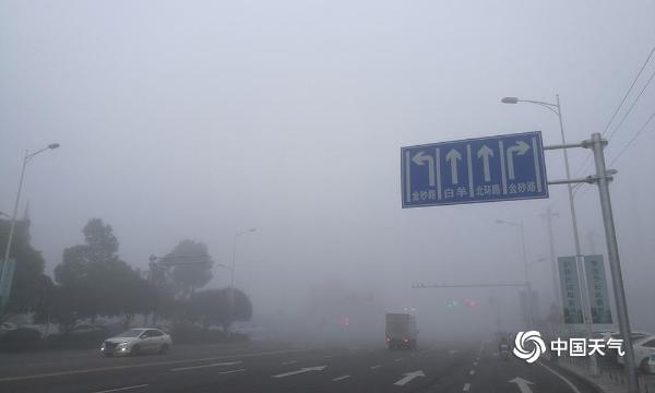 重庆铜梁今晨遭遇浓雾