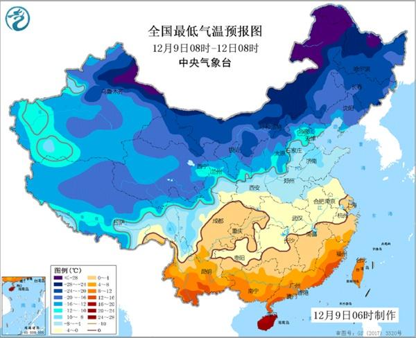 寒潮蓝色预警：最低气温0℃线将抵达江南北部至贵州中部