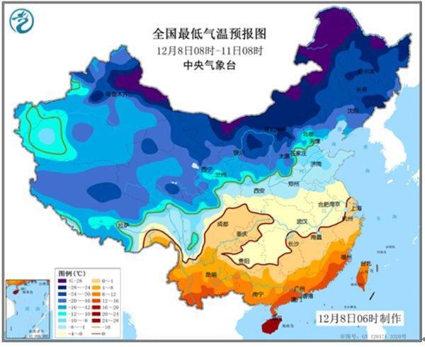 寒潮蓝色预警：0℃线将至江南北部至贵州中部一带