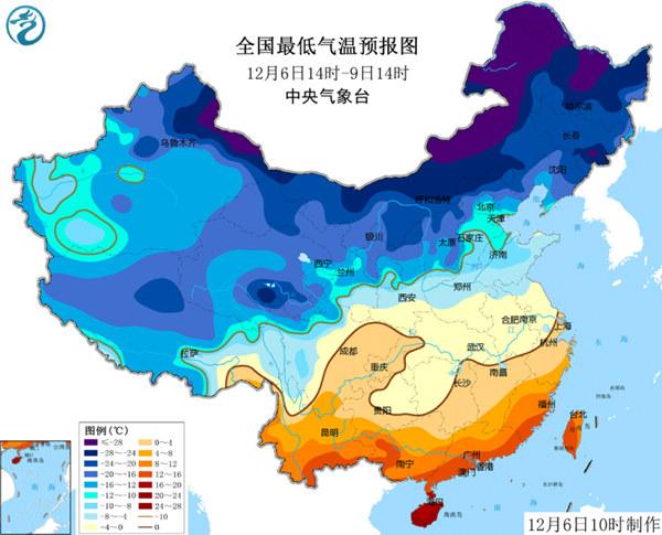 寒潮蓝色预警：6-9日东北至华南陆续降温8到10℃