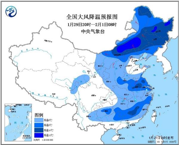 寒潮蓝色预警：内蒙古东北等地降温可达10～12℃