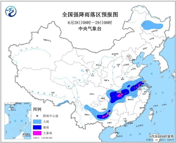 暴雨蓝色预警 江苏湖北广西等地局地有大暴雨