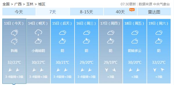 广西玉林未来三天以多云或阴天为主 部分时段有阵雨