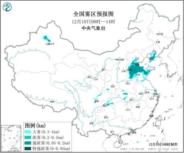 大雾黄色预警：冀豫鲁川新局地能见度不足50米