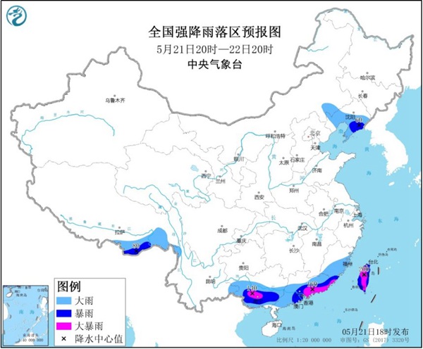 暴雨蓝色预警：广东广西福建等地部分地区有大暴雨