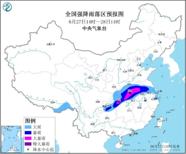 上海湖南等8省市将有大到暴雨 河南湖北安徽局地特大暴雨