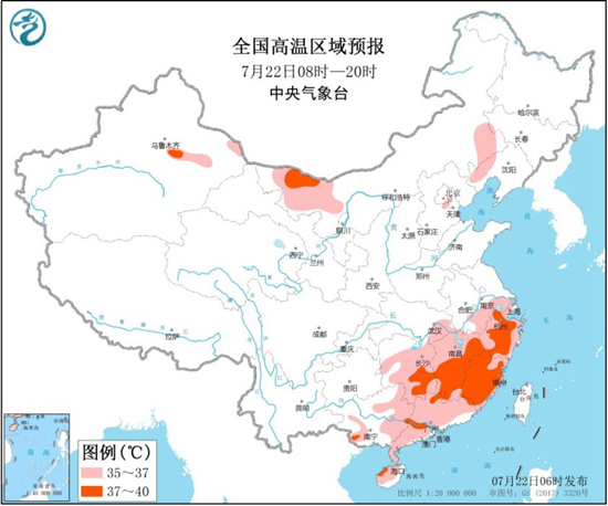 高温黄色预警 浙江福建江西湖南等部分地区可达37至39℃