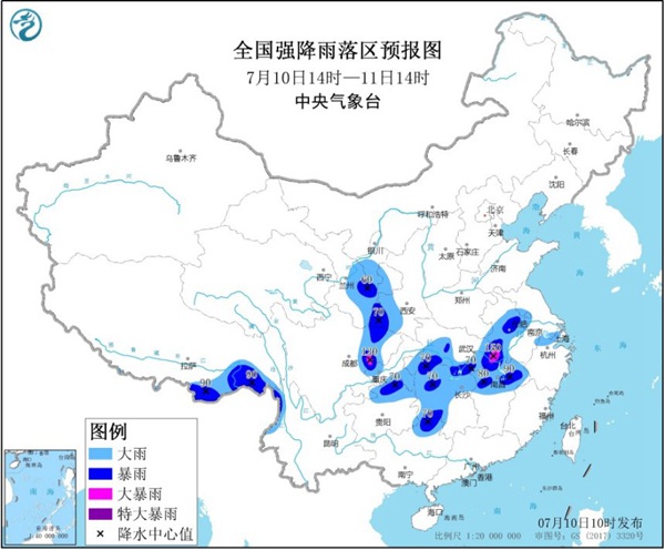 暴雨黄色预警：湖北安徽四川等地局地有大暴雨