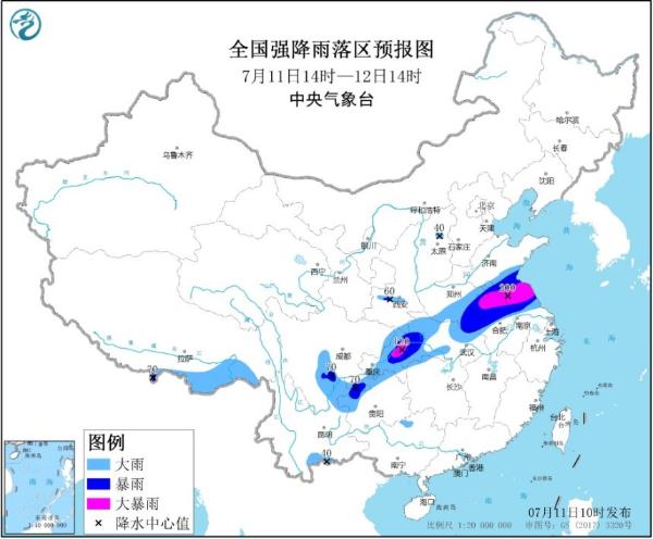 暴雨黄色预警 安徽江苏重庆等地部分地区有大暴雨