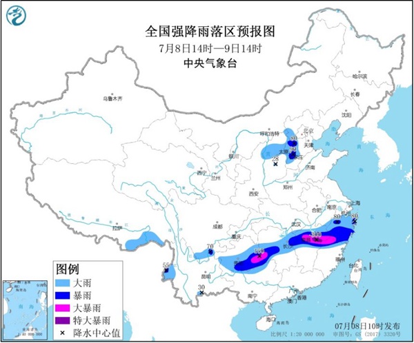 暴雨橙色预警 贵州浙江湖南等地有大暴雨江西局地有特大暴雨