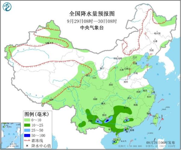 中东部较大范围降水持续 华北东北部分地区气温创新低