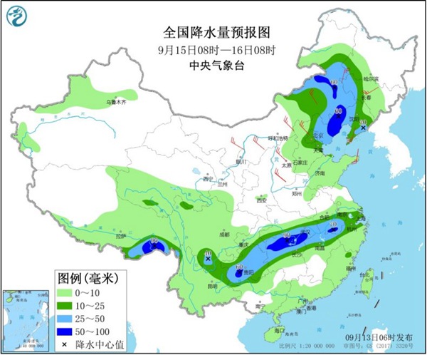 西南华北等地雨水在线 多地气温将创立秋后新低