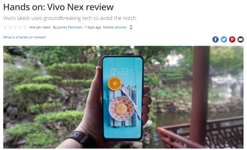 国产智能手机引领新潮流 vivo NEX获外媒点赞