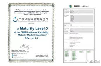 广东卓维网络有限公司通过CMMI5认证
