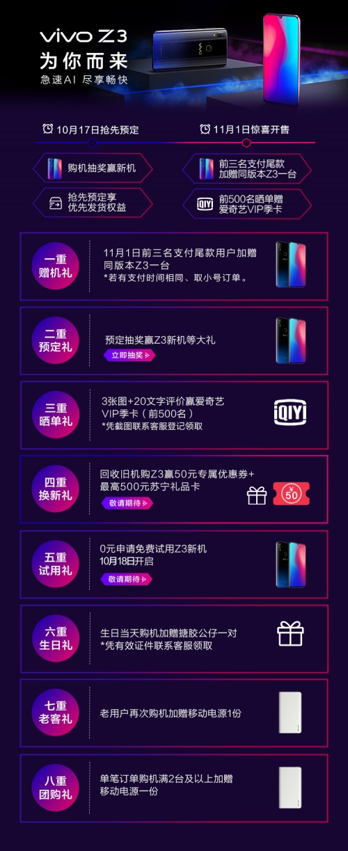 ​性价比神机vivo Z3开启预定，苏宁易购线下包销打响双十一