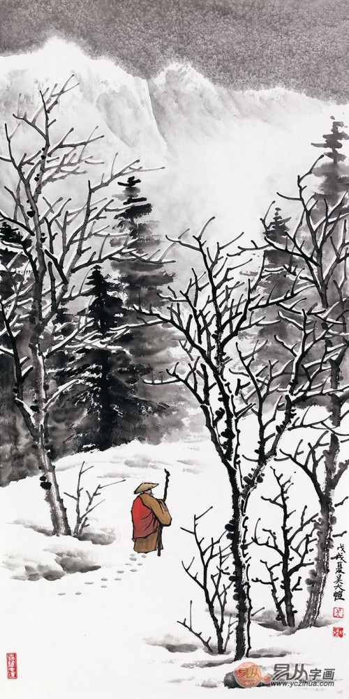 青年实力派山水画家吴大恺，纯净而温情的雪景山水画欣赏