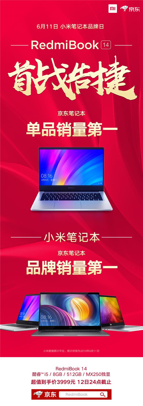 RedmiBook 14首卖斩获双冠王， 6月18日限时特惠3999元