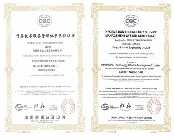 信雅达顺利通过ISO20000信息技术服务管理体系认证