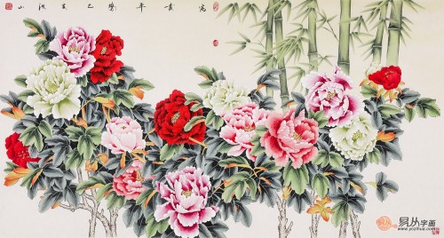 国画工笔牡丹图，画家张洪山手绘佳作品赏