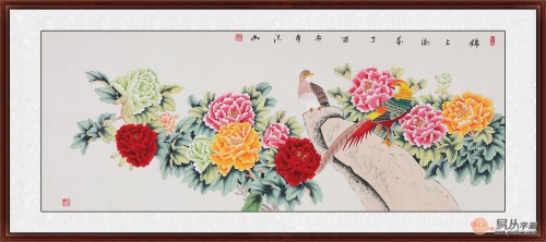 背景墙上适合挂什么画好，客厅横幅花鸟画作品欣赏