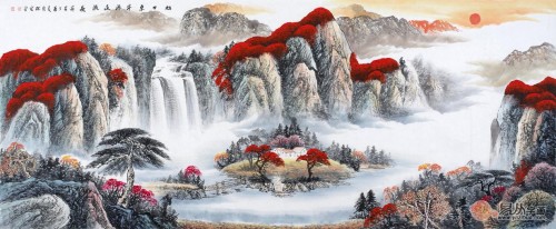 李林宏手绘鸿运山水欣赏，壮丽山河，点缀家居“中国红”