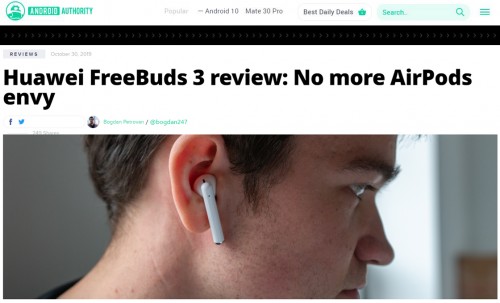 外媒Android Authority华为FreeBuds 3评测：不用再羡慕AirPods