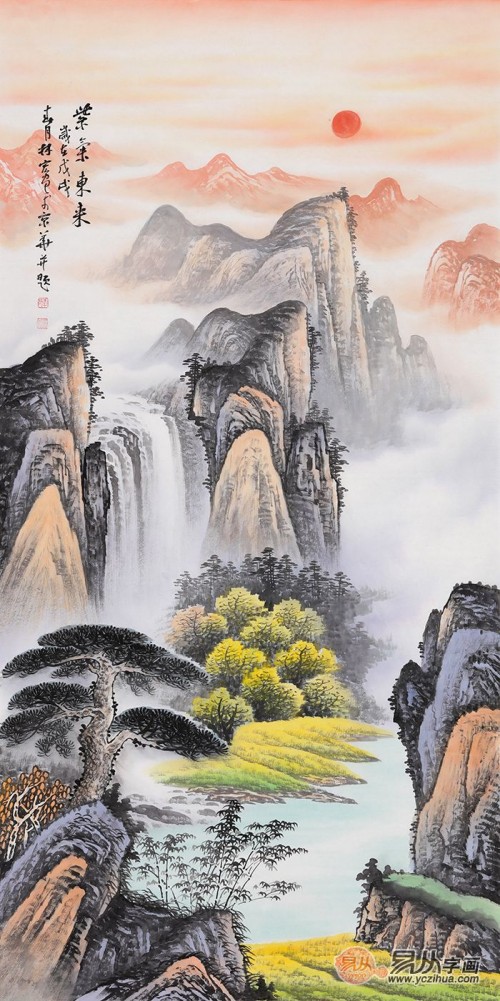 李林宏手绘鸿运山水欣赏，壮丽山河，点缀家居“中国红”