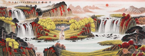 吉利山水好寓意，亮丽客厅挂画，李林宏画作欣赏