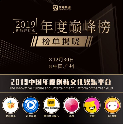 KK直播获“2019中国年度创新文化娱乐平台”称号
